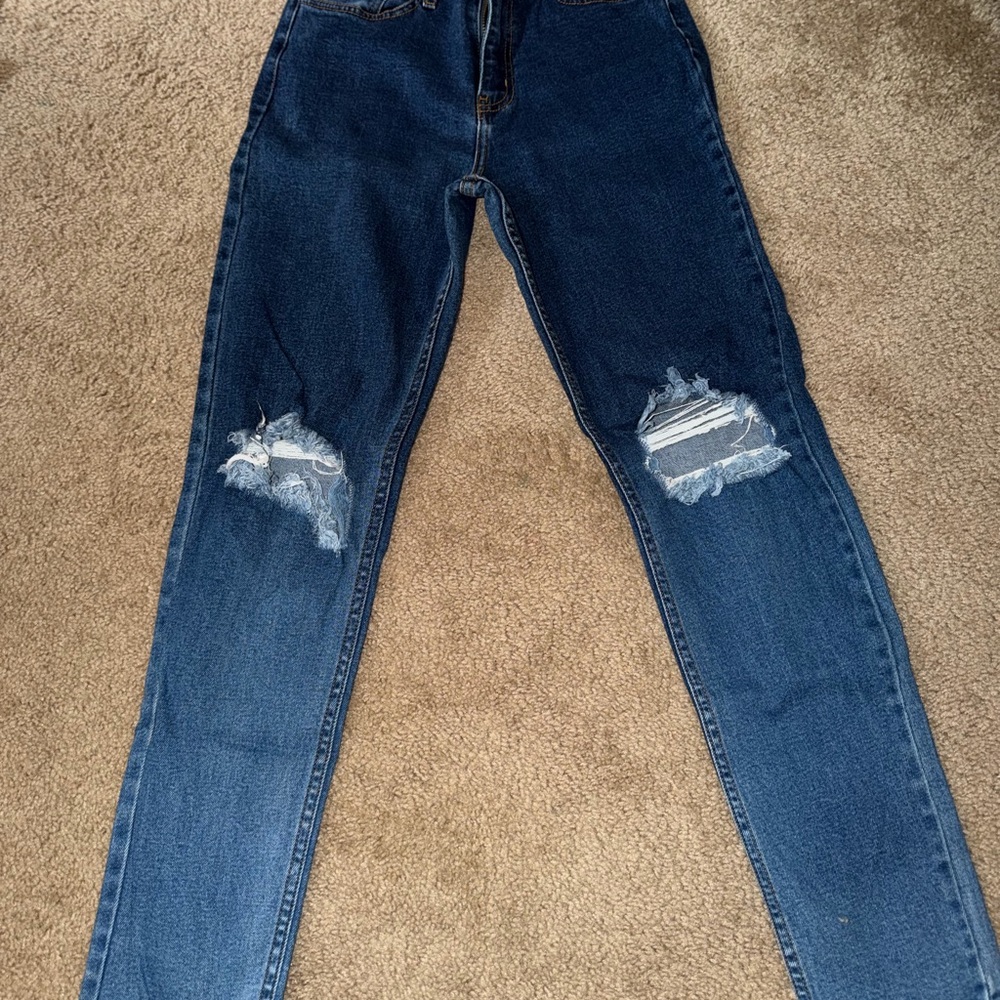 Vibrant Dark Blue Distressed Skinny Jeans